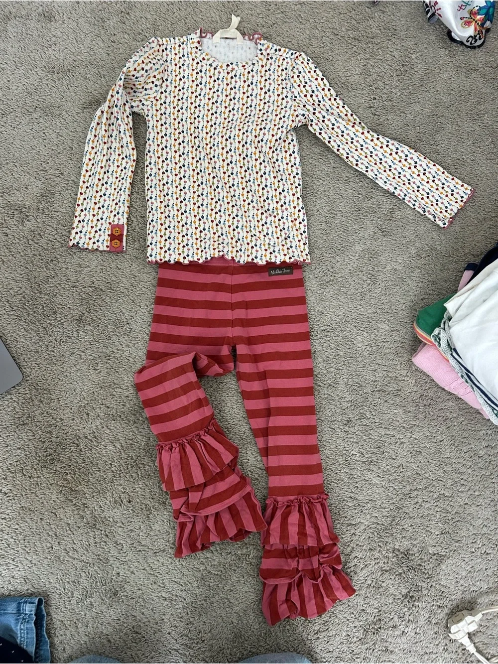 Matilda Jane Pink and Red Stripe Ruffle outfit.